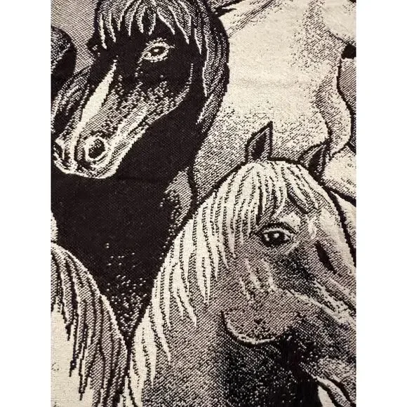 Horse tapestry blanket, woven, fringe throw, equestrian, western theme 40 x 48 - Picture 2 of 8